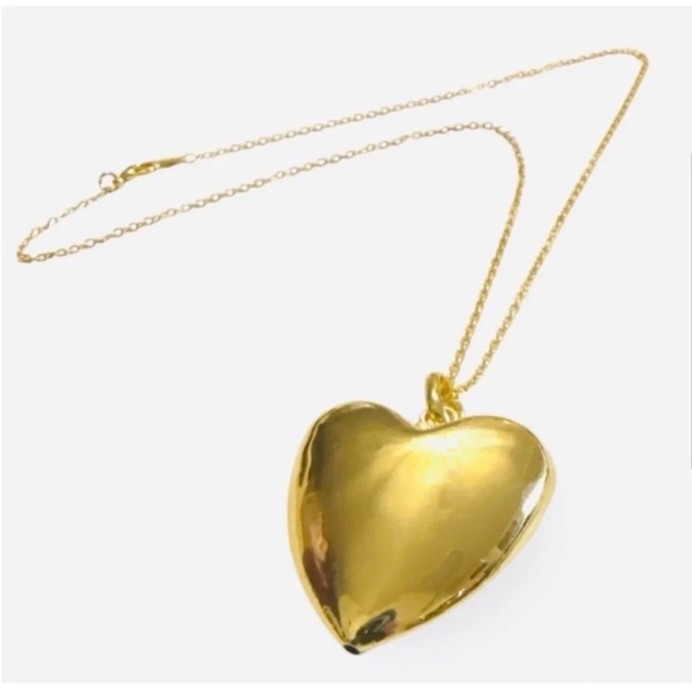 Gold Puffy Heart Pendant Necklace , Dainty Heart Necklace,‎ Valentine